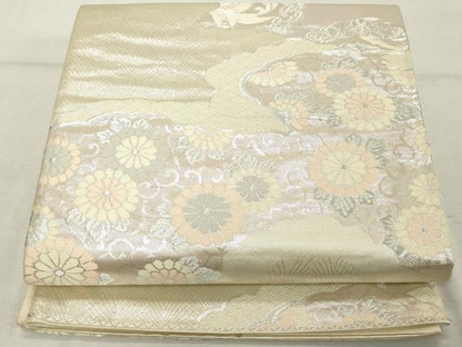 平和屋着物◎六通柄袋帯　唐織　花鳥文　銀糸　正絹　逸品　DABE2879cd