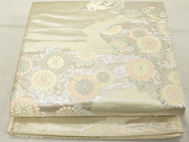 平和屋着物◎六通柄袋帯　唐織　花鳥文　銀糸　正絹　逸品　DABE2879cd