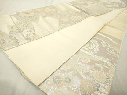 平和屋着物◎六通柄袋帯　唐織　花鳥文　銀糸　正絹　逸品　DABE2879cd