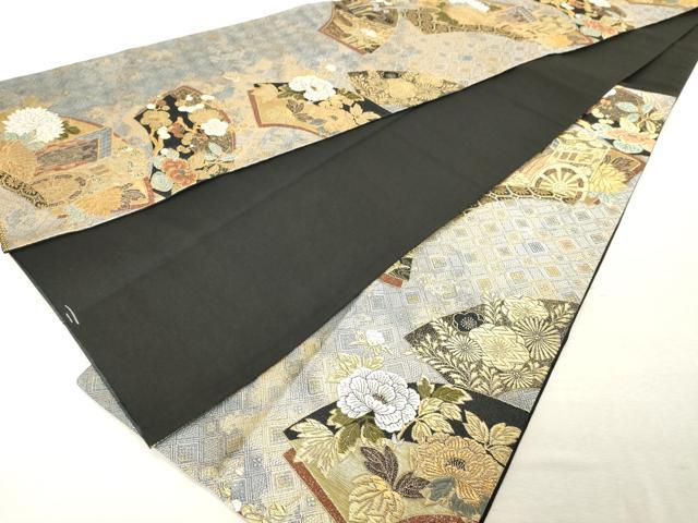 平和屋着物◎六通柄袋帯　華飾扇面文　金銀糸　正絹　逸品　DABE2849cd