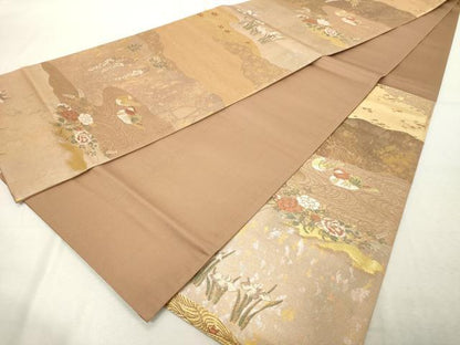 平和屋着物◎六通柄袋帯　花鳥文　金糸　正絹　逸品　DABE2901cd