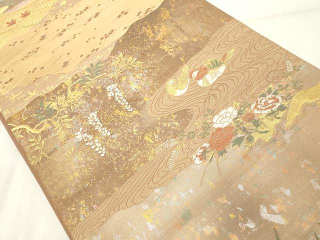 平和屋着物◎六通柄袋帯　花鳥文　金糸　正絹　逸品　DABE2901cd