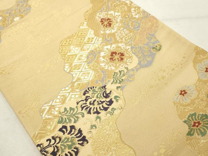 平和屋着物◎六通柄袋帯　道長花文　金糸　正絹　逸品　DABE2902cd