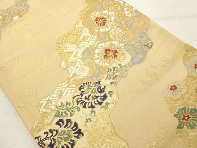 平和屋着物◎六通柄袋帯　道長花文　金糸　正絹　逸品　DABE2902cd