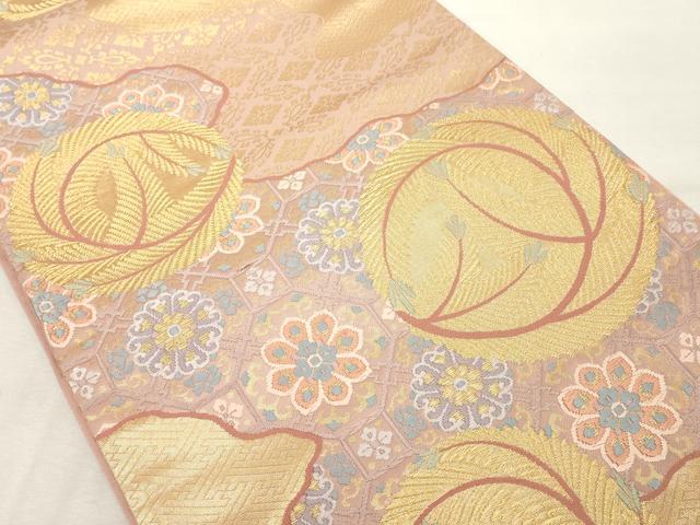 平和屋着物◎六通柄袋帯　唐織　花丸文　金糸　正絹　逸品　DABE2903cd