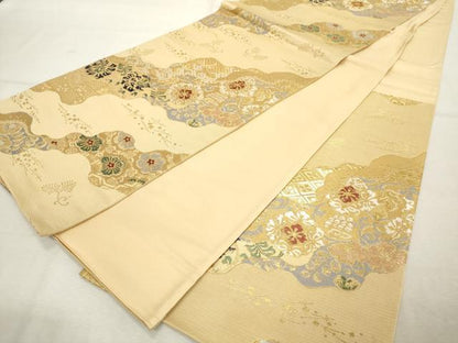 平和屋着物◎六通柄袋帯　道長花文　金糸　正絹　逸品　DABE2902cd