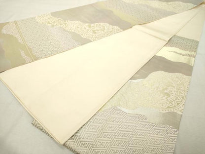 平和屋着物◎六通柄袋帯　道長動物文　金糸　正絹　逸品　DABE2886cd