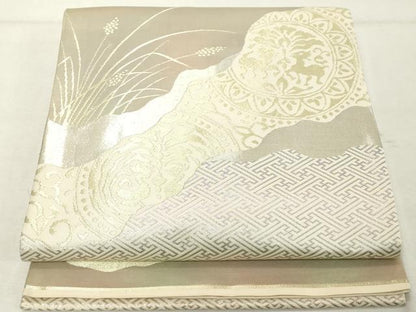 平和屋着物◎六通柄袋帯　道長動物文　金糸　正絹　逸品　DABE2886cd