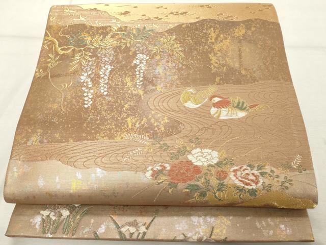 平和屋着物◎六通柄袋帯　花鳥文　金糸　正絹　逸品　DABE2901cd