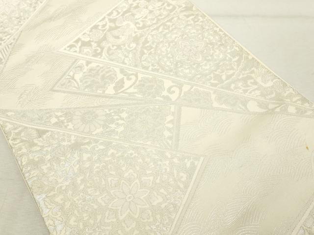 平和屋着物◎六通柄袋帯　幾何学花文　銀糸　正絹　逸品　DABE2892cd