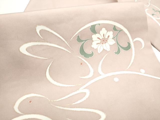 平和屋着物●塩瀬　九寸名古屋帯　花兎　金彩　正絹　逸品　CABF5289hy