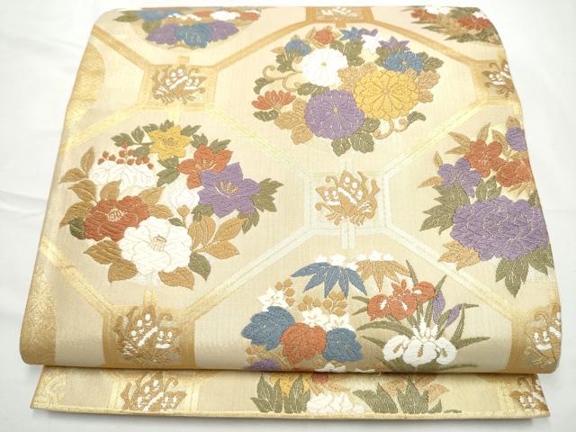 平和屋着物●六通柄袋帯　唐織　蜀江花蝶文　金糸　正絹　逸品　CABF5318hy