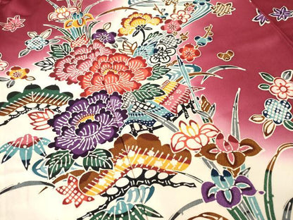 平和屋着物●豪華振袖　型染め　松竹梅流水風景文　暈し染め　やまと誂製　正絹　逸品　AABH8457ck