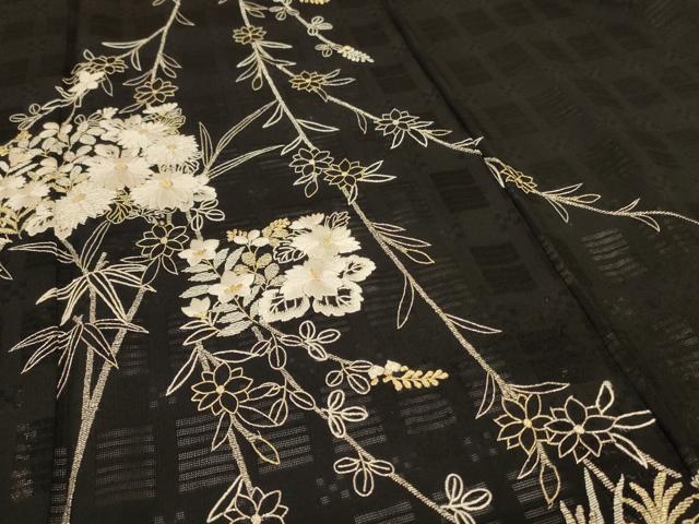 平和屋着物＊夏物　訪問着　紗　刺繍　草花文　金銀糸　正絹　逸品　AABH6534jd