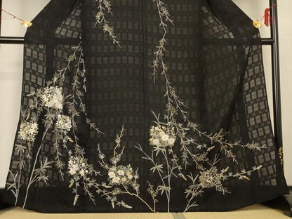 平和屋着物＊夏物　訪問着　紗　刺繍　草花文　金銀糸　正絹　逸品　AABH6534jd