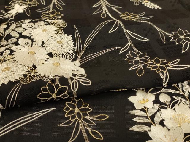 平和屋着物＊夏物　訪問着　紗　刺繍　草花文　金銀糸　正絹　逸品　AABH6534jd