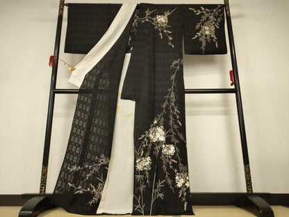 平和屋着物＊夏物　訪問着　紗　刺繍　草花文　金銀糸　正絹　逸品　AABH6534jd