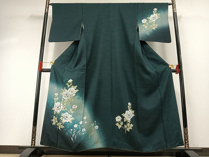 平和屋着物●訪問着　草花文　暈し染め　金銀彩　正絹　逸品　AABH4902fy