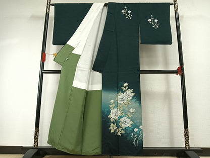 平和屋着物●訪問着　草花文　暈し染め　金銀彩　正絹　逸品　AABH4902fy