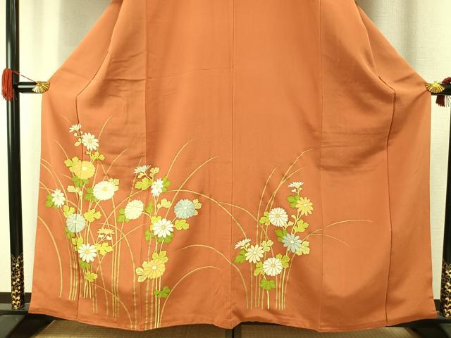 平和屋着物●銀座　志ま亀　訪問着　草花文　金彩　たとう紙付き　正絹　逸品　AABH4913fy