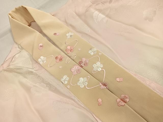 平和屋着物●振袖用長襦袢　無双仕立て　草花地紋　暈し染め　半衿刺繍　正絹　逸品　AABH4938fy