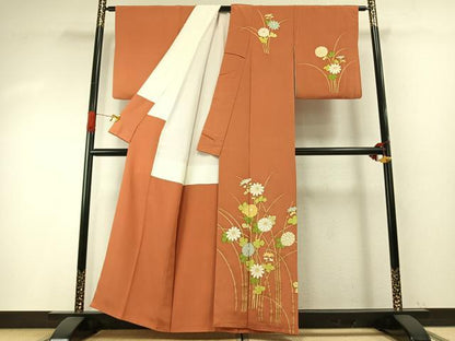 平和屋着物●銀座　志ま亀　訪問着　草花文　金彩　たとう紙付き　正絹　逸品　AABH4913fy