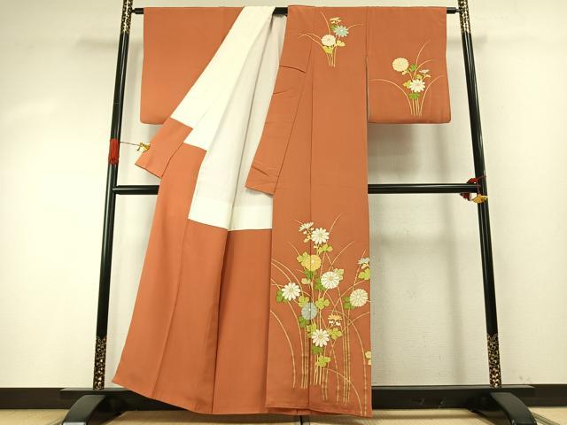 平和屋着物●銀座　志ま亀　訪問着　草花文　金彩　たとう紙付き　正絹　逸品　AABH4913fy