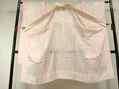平和屋着物●振袖用長襦袢　無双仕立て　草花地紋　暈し染め　半衿刺繍　正絹　逸品　AABH4938fy