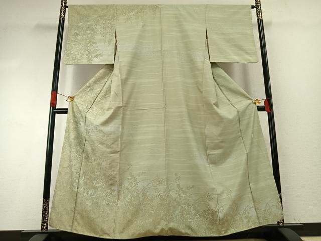 平和屋着物●石川県指定無形文化財　牛首紬　白山工房　手織り　草花文　正絹　逸品　AABH4941fy