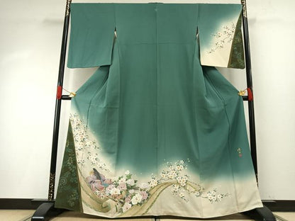 平和屋着物●螺鈿作家　藤本隆士　訪問着　人物花文　暈し染め　金彩　正絹　逸品　AABH4919fy