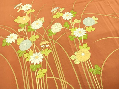 平和屋着物●銀座　志ま亀　訪問着　草花文　金彩　たとう紙付き　正絹　逸品　AABH4913fy
