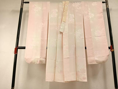 平和屋着物●振袖用長襦袢　無双仕立て　草花地紋　暈し染め　半衿刺繍　正絹　逸品　AABH4938fy
