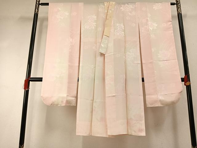 平和屋着物●振袖用長襦袢　無双仕立て　草花地紋　暈し染め　半衿刺繍　正絹　逸品　AABH4938fy
