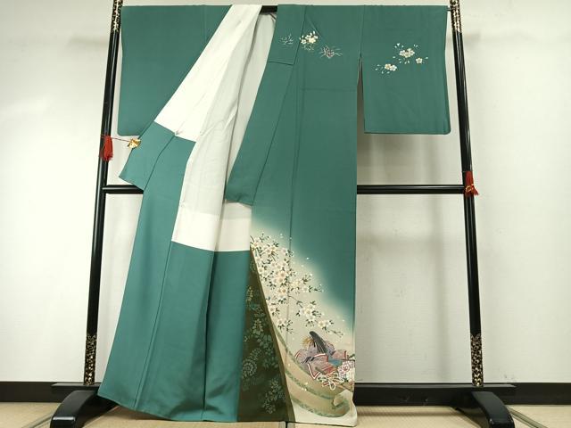 平和屋着物●螺鈿作家　藤本隆士　訪問着　人物花文　暈し染め　金彩　正絹　逸品　AABH4919fy