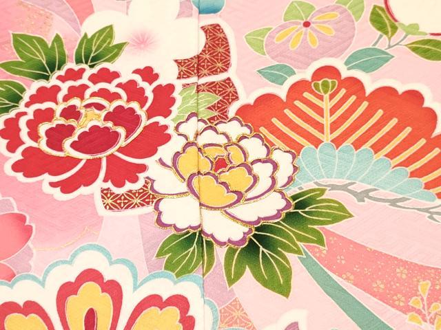 平和屋着物[]七五三　女の子　７歳　祝着　四つ身　駒刺繍　束ね熨斗花文　暈し染め　金彩　逸品　DABC5445ma