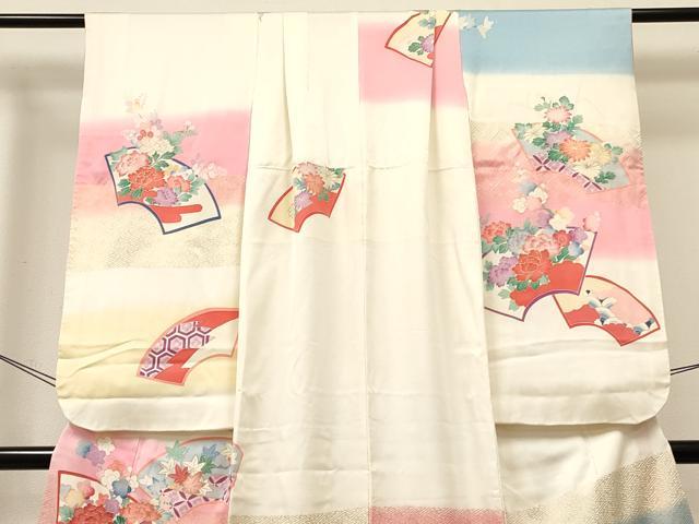 平和屋着物[]七五三　女の子　７歳　祝着　四つ身　駒刺繍　地紙鴛鴦花文　暈し染め　金彩　逸品　DABC5447ma