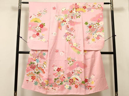 平和屋着物[]七五三　女の子　７歳　祝着　四つ身　駒刺繍　束ね熨斗花文　暈し染め　金彩　逸品　DABC5445ma
