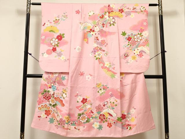 平和屋着物[]七五三　女の子　７歳　祝着　四つ身　駒刺繍　束ね熨斗花文　暈し染め　金彩　逸品　DABC5445ma