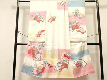 平和屋着物[]七五三　女の子　７歳　祝着　四つ身　駒刺繍　地紙鴛鴦花文　暈し染め　金彩　逸品　DABC5447ma