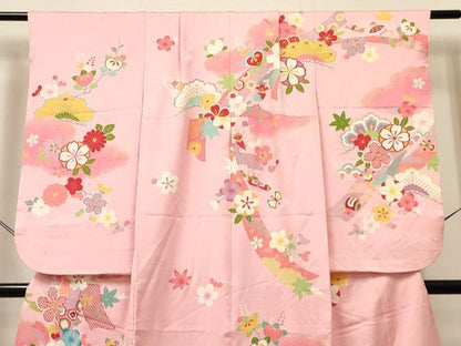 平和屋着物[]七五三　女の子　７歳　祝着　四つ身　駒刺繍　束ね熨斗花文　暈し染め　金彩　逸品　DABC5445ma