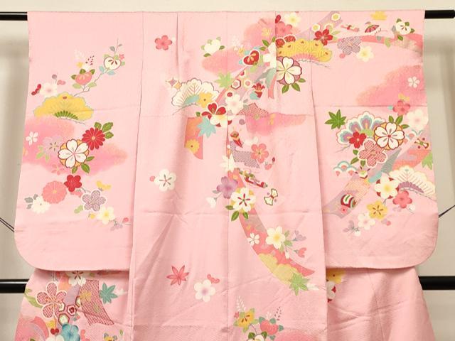 平和屋着物[]七五三　女の子　７歳　祝着　四つ身　駒刺繍　束ね熨斗花文　暈し染め　金彩　逸品　DABC5445ma