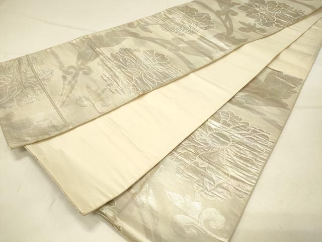 平和屋着物◎六通柄袋帯　花唐草文　銀糸　正絹　逸品　DABE3628qp