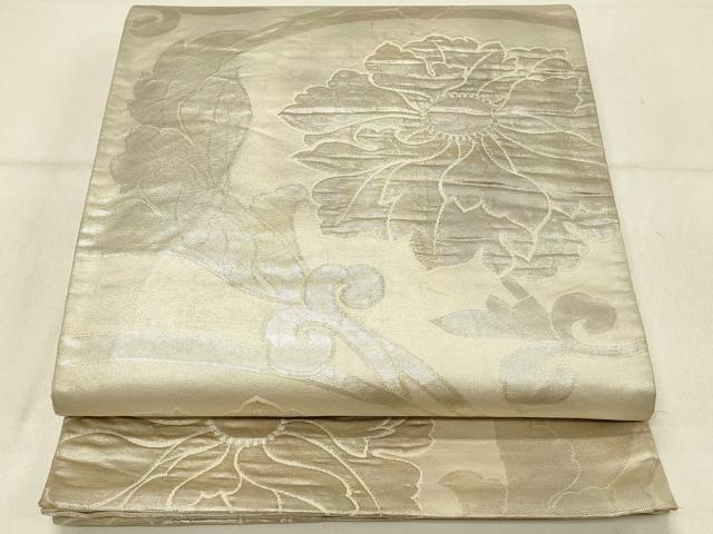 平和屋着物◎六通柄袋帯　花唐草文　銀糸　正絹　逸品　DABE3628qp