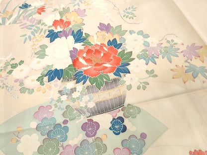 平和屋着物■中国三大刺繍　相良刺繍　訪問着　地紙花文　金糸　正絹　逸品　DABE2923cd