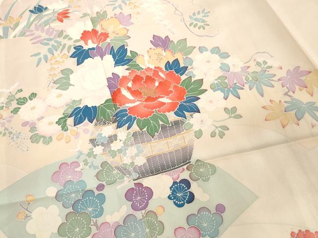 平和屋着物■中国三大刺繍　相良刺繍　訪問着　地紙花文　金糸　正絹　逸品　DABE2923cd