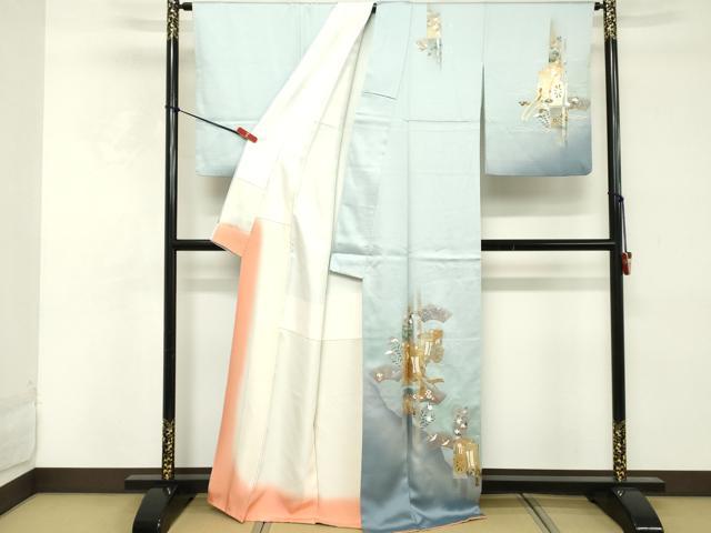 平和屋着物■訪問着　御所車花文　暈し染め　金銀彩　正絹　逸品　DABE2940cd