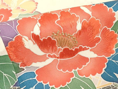 平和屋着物■中国三大刺繍　相良刺繍　訪問着　地紙花文　金糸　正絹　逸品　DABE2923cd