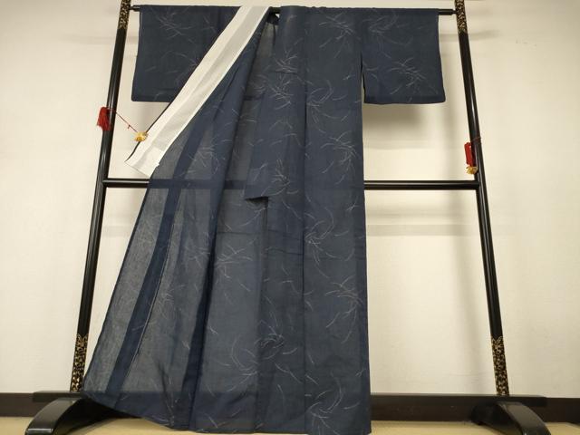 平和屋着物＊夏物 小紋 紗 ちぢみ織 松葉文 AABH9364jd