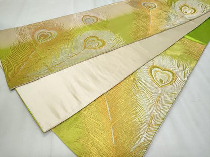 平和屋着物◎六通柄袋帯　孔雀羽文　金銀糸　正絹　逸品　CABF1054fb
