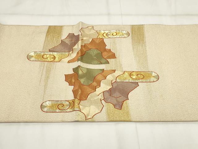 平和屋着物▼爪掻き本綴れ　袋帯　総刺繍　駒刺繍　霞風景文　金通し地　正絹　逸品　AABH7758wj